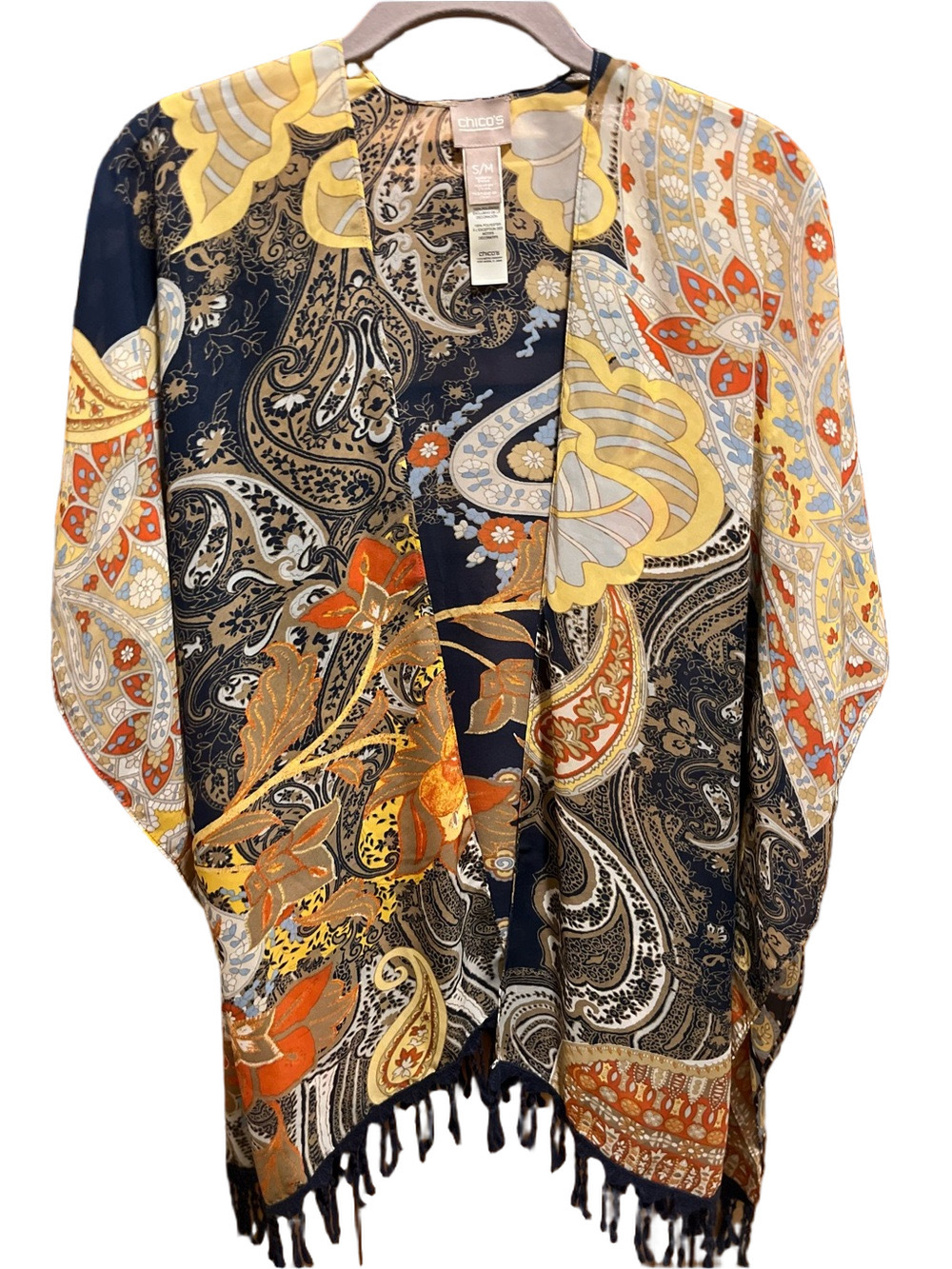 24. WOMENS CHICO’S S/M DETAIL KIMONO TOP